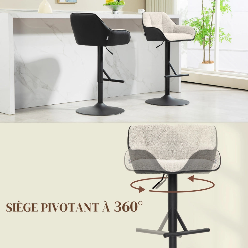 Sgabello da Bar Regolabile ¨C Xylo ¨C Tessuto Effetto Lino Grigio Base Acciaio Set 2 Pezzi