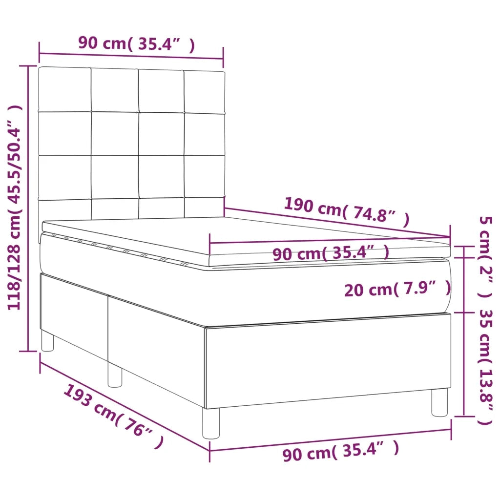 Letto singolo | Letto per adulti | Giroletto a Molle con Materasso Blu 90x190 cm in Tessuto