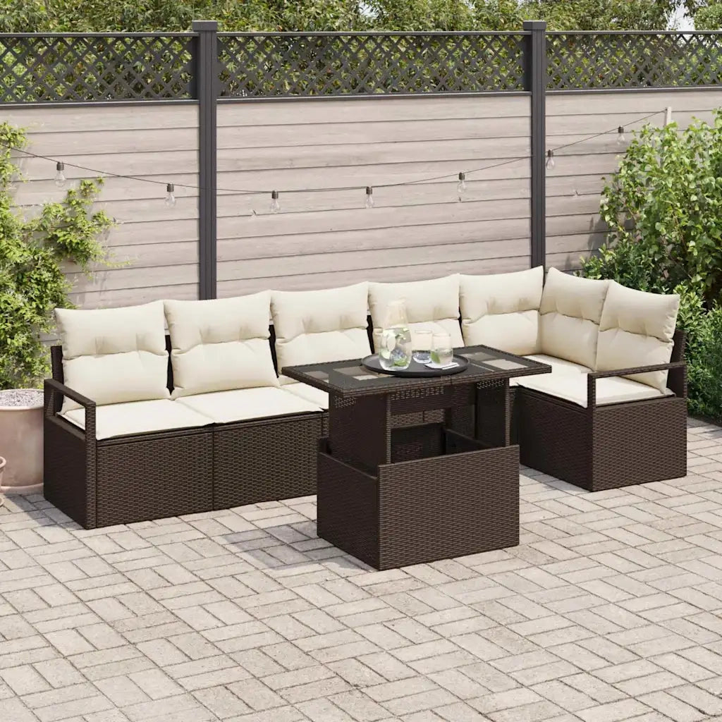 Set Divano da Giardino 7 pcs Marrone Poly Rattan