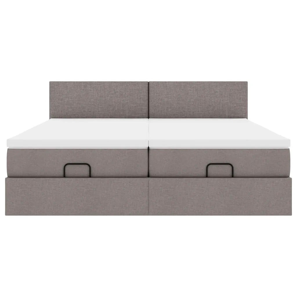 Struttura Letto Pouf con Materassi Tortora 200x200 cm Tessuto 3312833