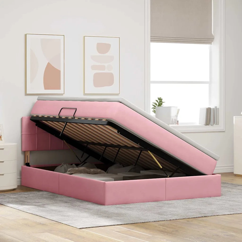 Letto con Contenitore con materasso Rosa 140 x 200 cm Velluto 3370766