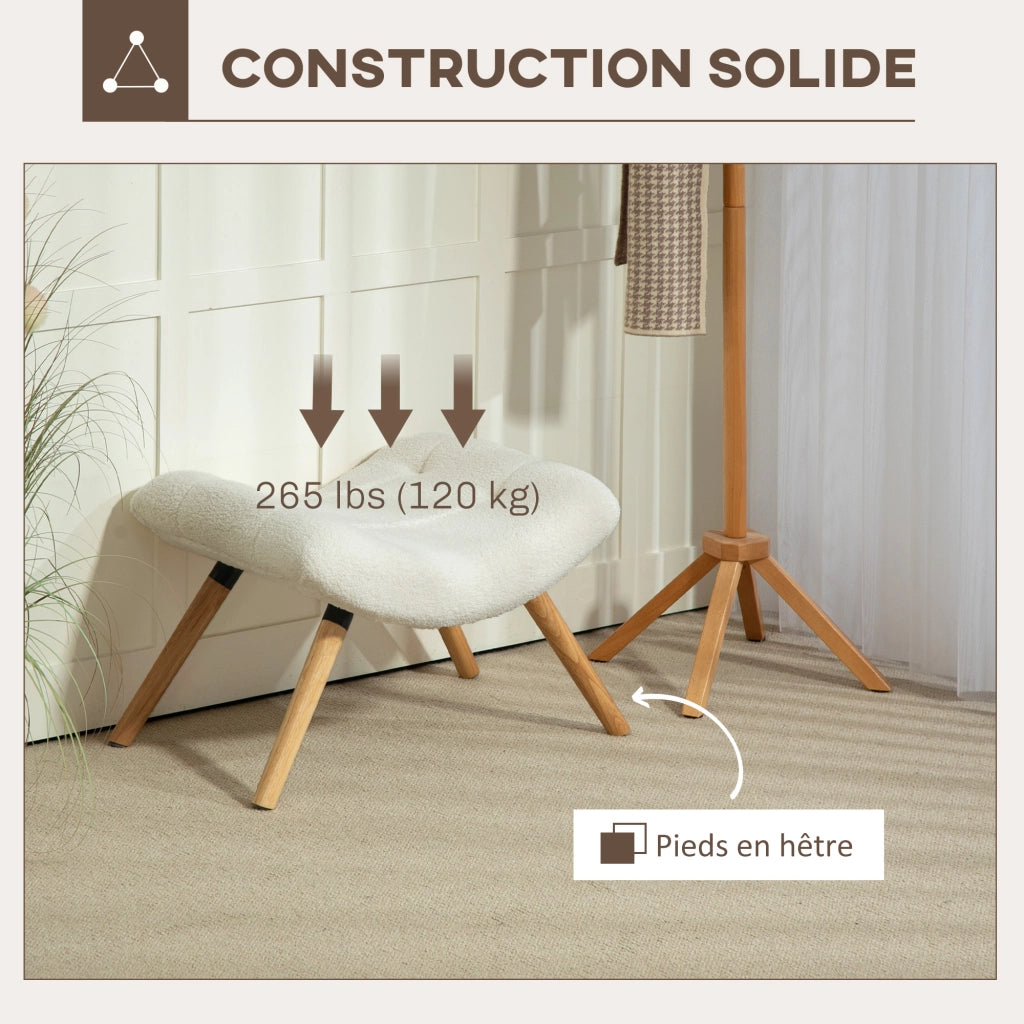 Pouf Poggiapiedi ¨C Xylo ¨C Tessuto Crema con Gambe in Legno di Faggio