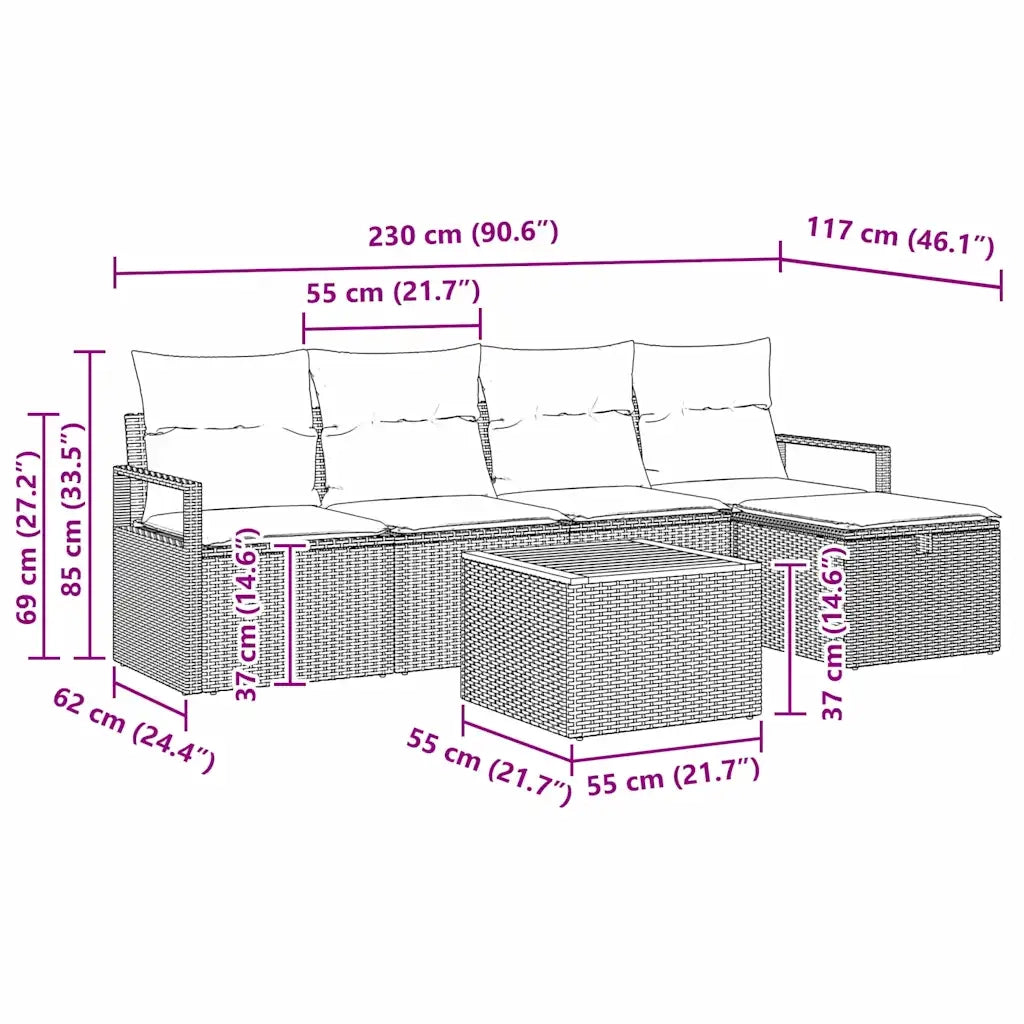 Set Divano da Giardino con cuscino 6 pcs Nero polyrattan 3359534