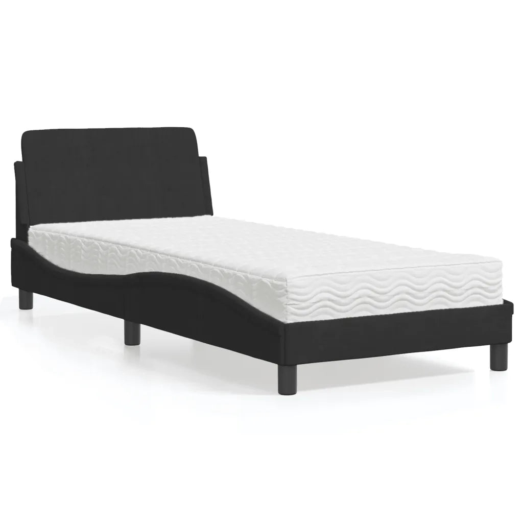 Letto con Materasso-Struttura Letto con Materasso Dover Nero 90x200 cm in Velluto