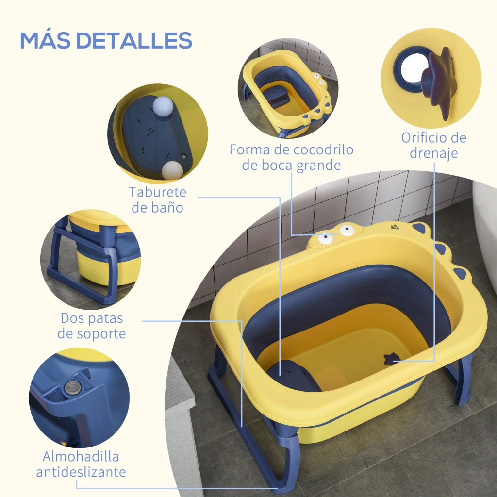 Vasca da bagno per bambini pieghevole ¨C zephmum ¨C giallo e blu 75.3x55.4x43 cm