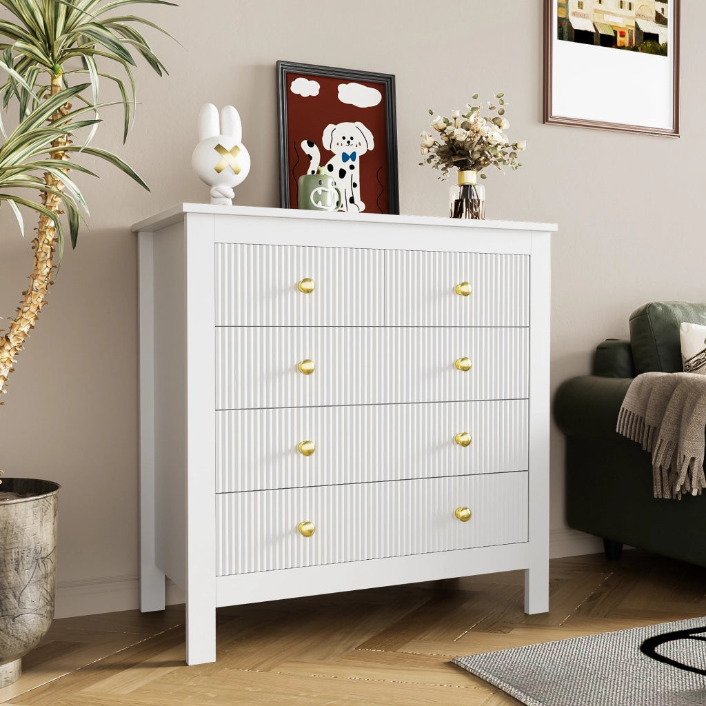 COMÒ 5 cassetti 79x80,5x39,5 cm bianco con maniglie dorate