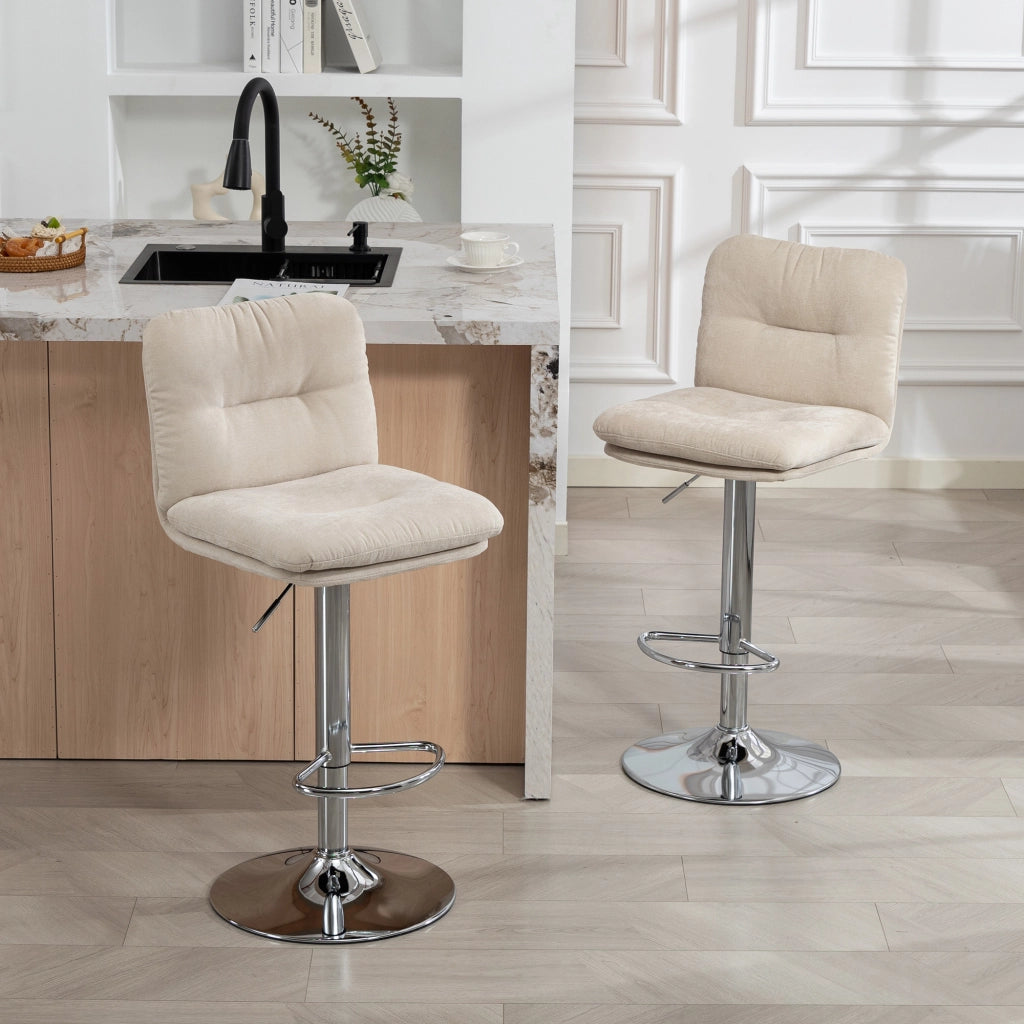 Sgabelli da Cucina Alti 2 Pezzi Girevoli Imbottiti in Lino con Schienale e Poggiapiedi Regolabili ¨C Minimal ¨C Beige