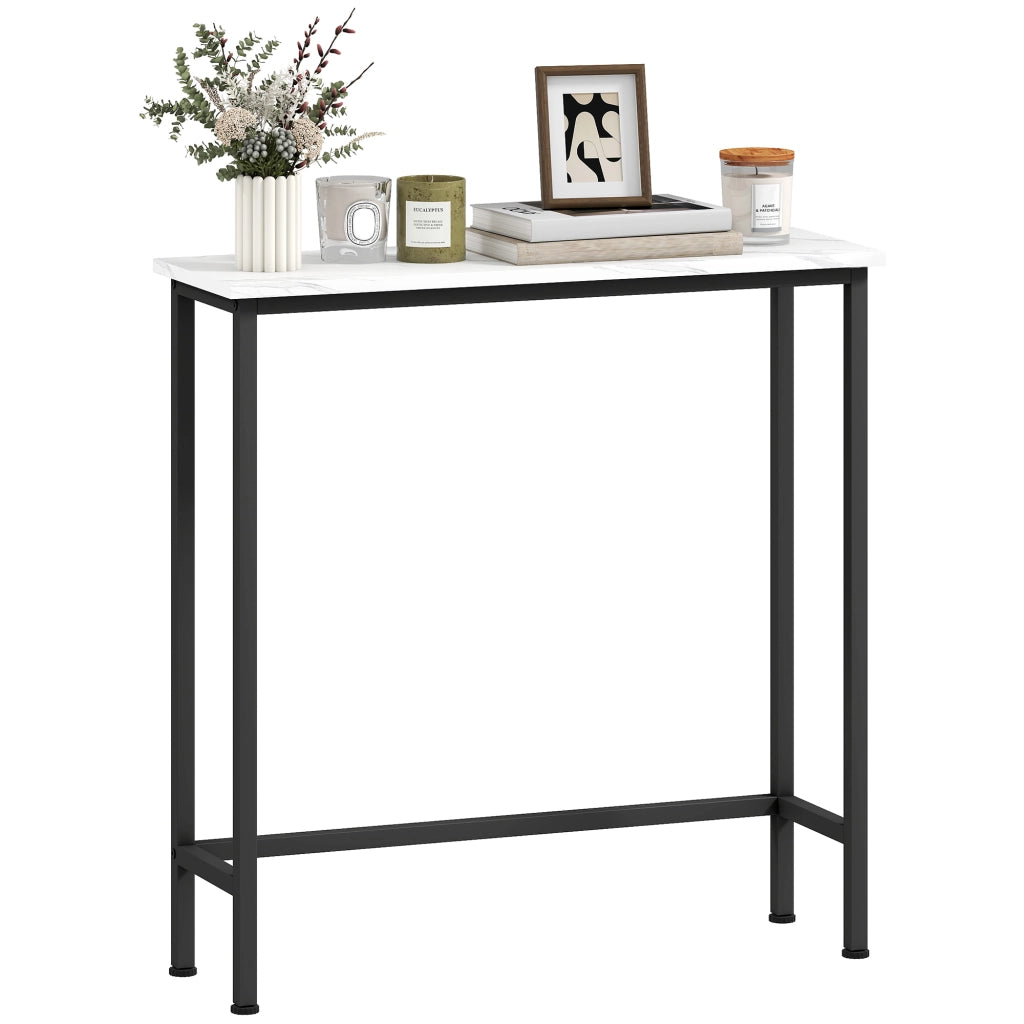 Consolle da Ingresso 75x24x76 cm Piano Effetto Marmo in Legno e Acciaio Bianco e Nero