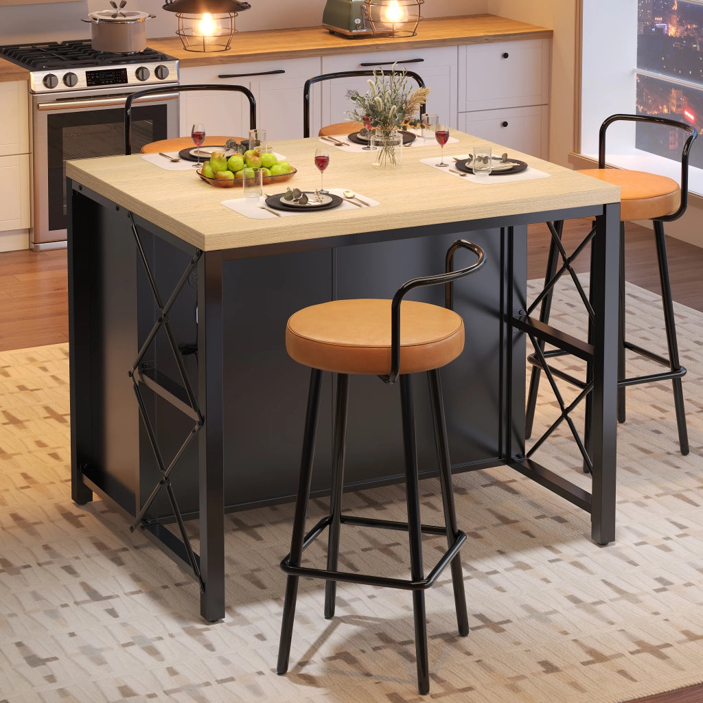 Set Tavolo Bar con Sgabelli per 4 Persone con LED ¨C Xylo ¨C Nero, Piano Cucina
