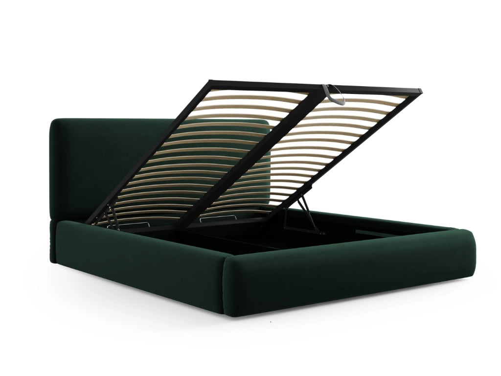 Cosmopolitan Design - Letto a cassettone con testiera "Colonel" 140x200cm in velluto verde bottiglia 