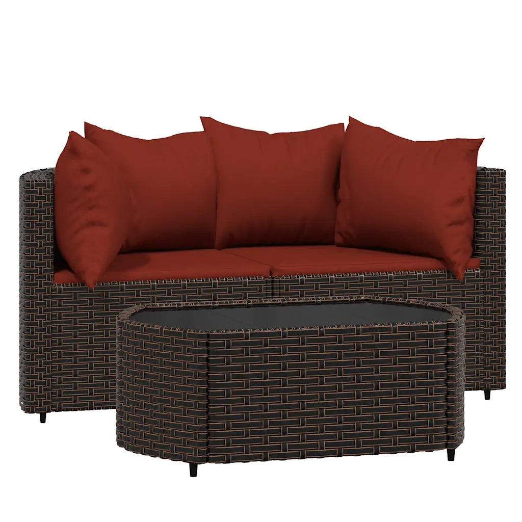 Set Mobili da Giardino 3 pz con Cuscini in Polyrattan Marrone 319823