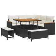 Set Divano da Giardino con cuscino 8 pcs Nero Poly Rattan