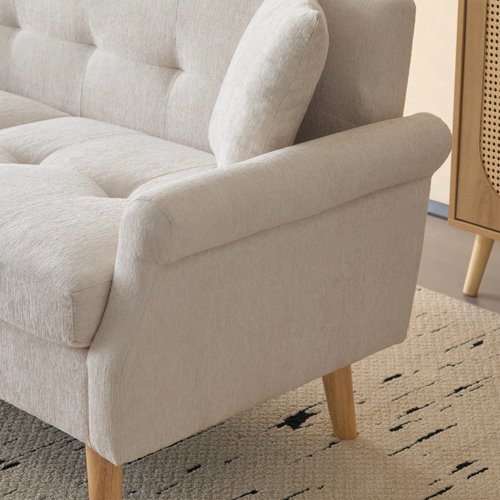 Divano 2 Posti in Tessuto Chenille con Cuscini Morbidi ¨C MINIMAL ¨C Grigio/Beige