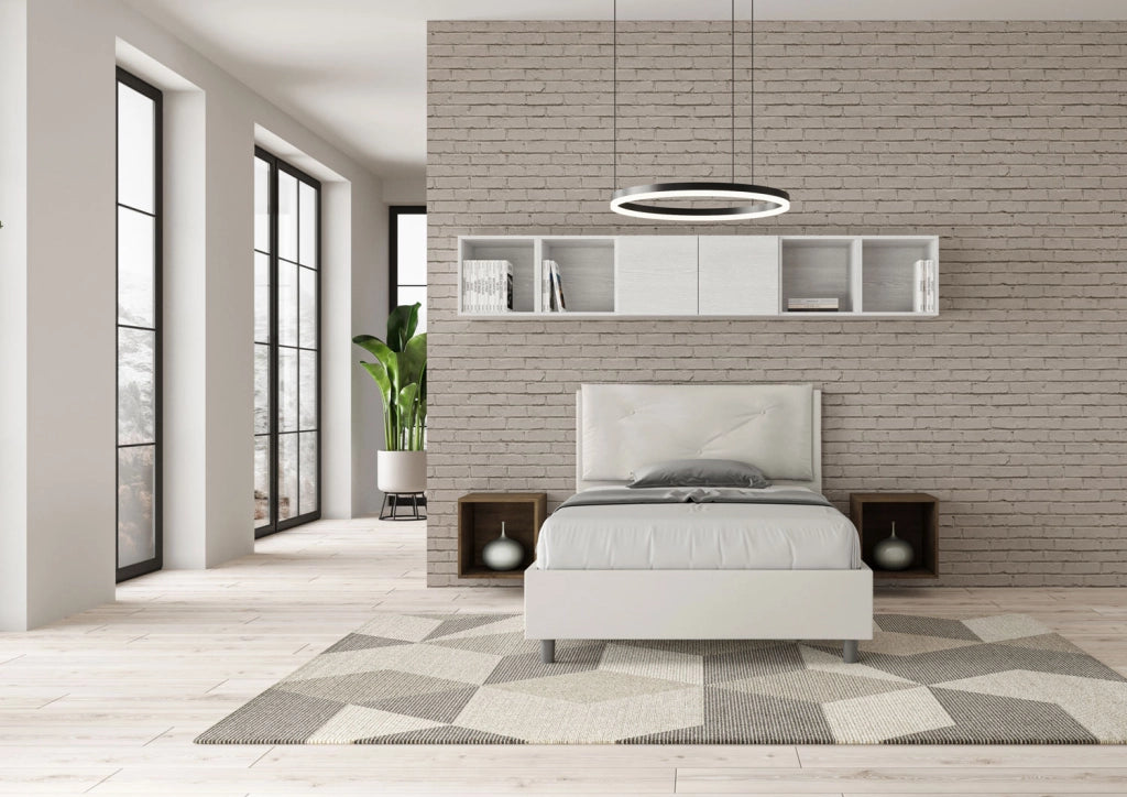 BS COM Letto una piazza e mezza senza rete imbottito 120x210 similpelle bianco