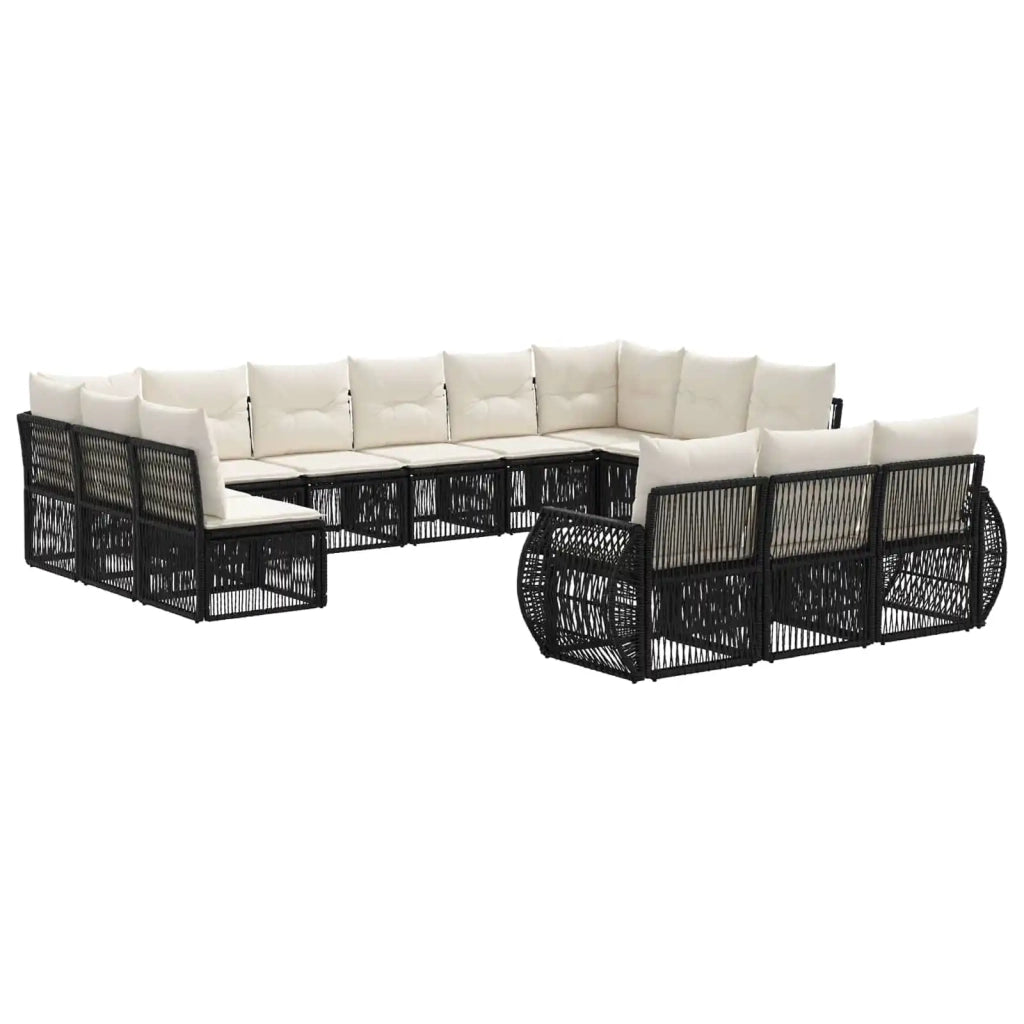 Set Divano da Giardino 13 pz Nero e Bianco Crema polyrattan 3435568