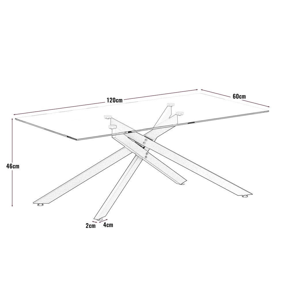 Tavolino da Caff¨¨ in Vetro Temperato ¨C MINIMAL ¨C Nero, Gambe in Metallo, Rettangolare 120x60x46 cm