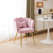 Poltrona da salotto in velluto rosa con schienale a petalo, cuscino schmetterling e gambe in metallo dorato