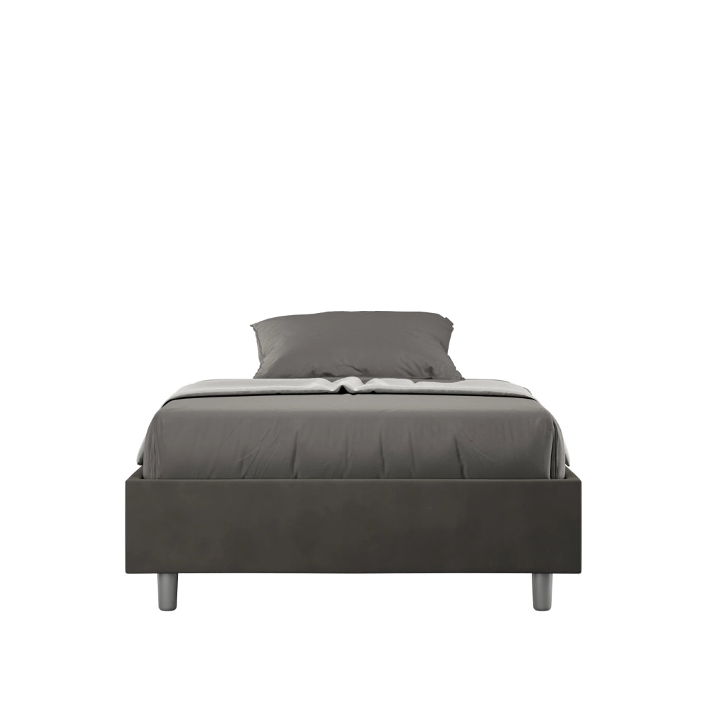 BS COM Letto una piazza e mezza senza rete imbottito 110x190 microfibra grigio