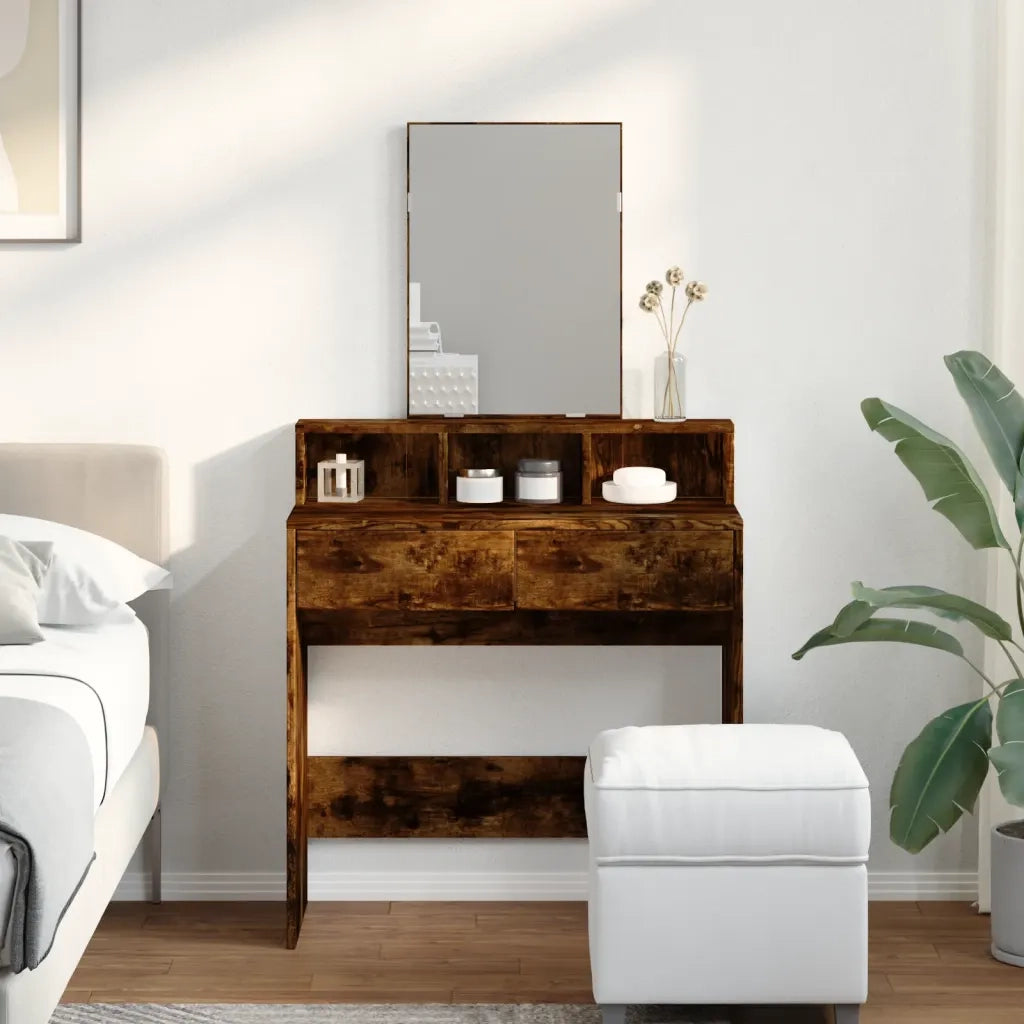 Toeletta | Tavolo da Trucco con Specchio Rovere Fumo 80x41x144,5 cm
