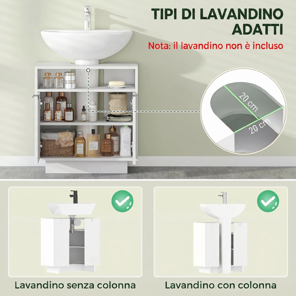 Mobile Sottolavabo Bagno con Ripiano Regolabile ¨C Xylo ¨C Legno Bianco 60x33x63 cm