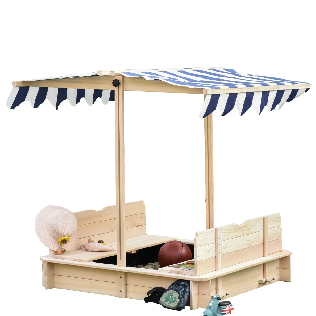 Arenero per Bambini con Tettoia Regolabile e Panche ¨C Zephmum ¨C 106x106x115 cm Legno Naturale