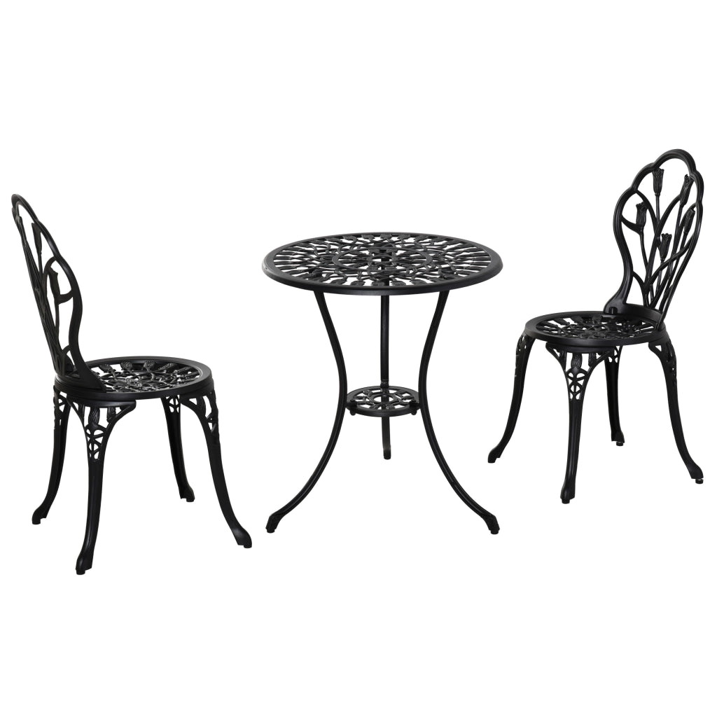 Set da Giardino 3 Pezzi ¨C Zephmum ¨C Nero, Alluminio, Sedie 42.5x47.5x89 cm e Tavolino ?60x67 cm