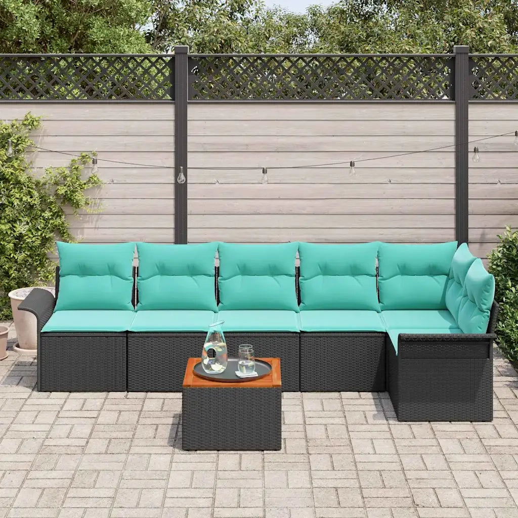 Set Divano da Giardino 7 pcs Nero e Turchese polyrattan 3356009