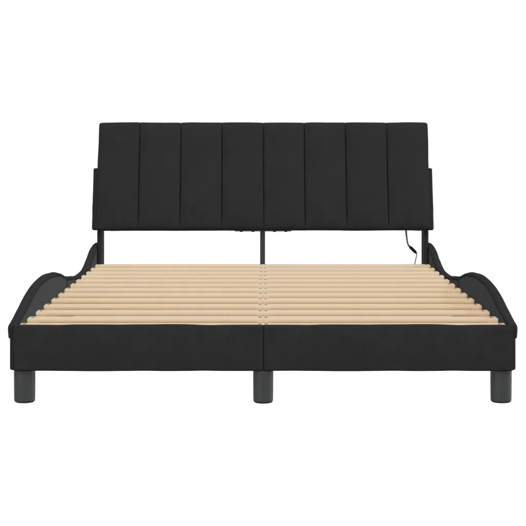 Letto matrimoniale | Letto per adulti | Giroletto con LED senza Materasso Hanko Nero 140x200 cm in Velluto