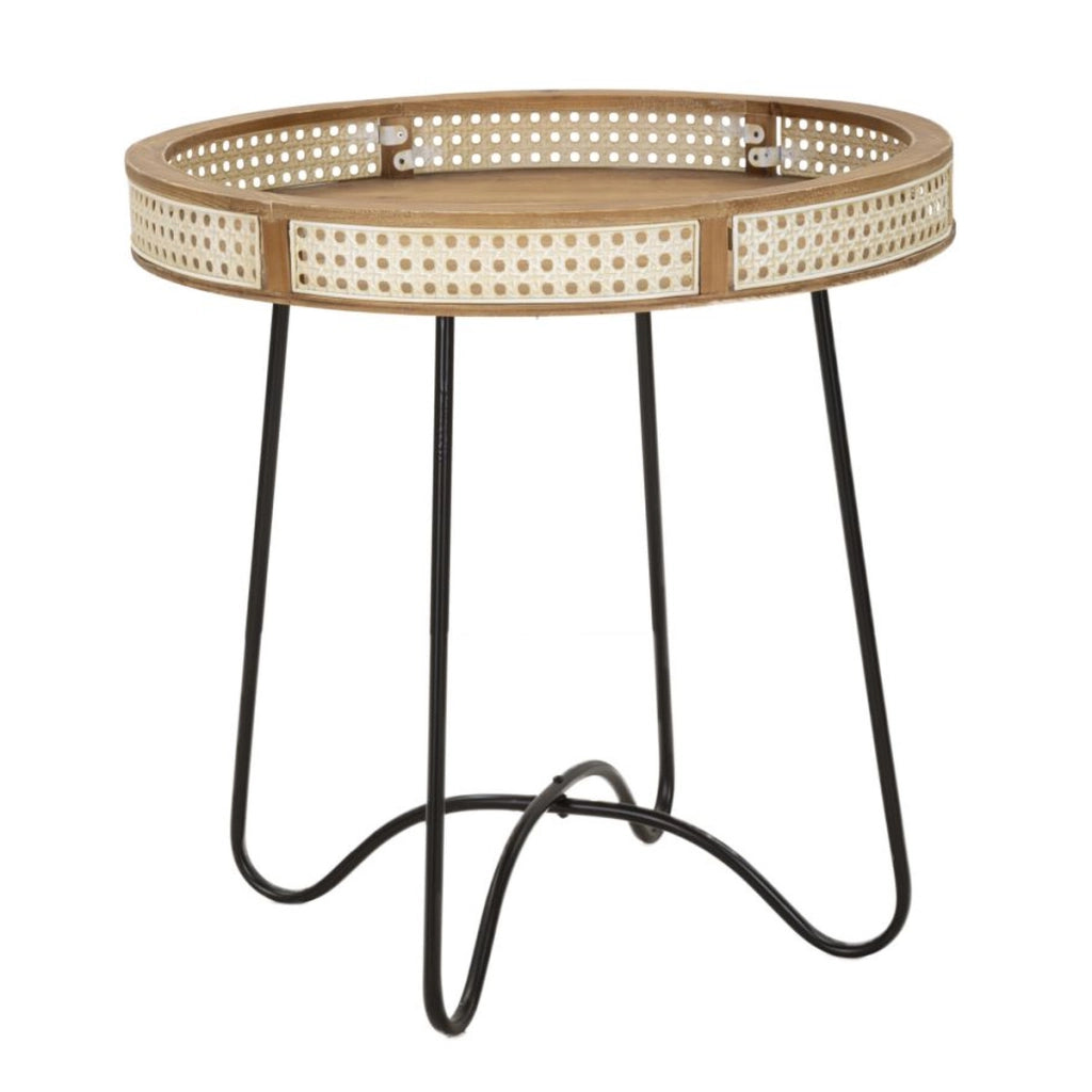 Tavolino rotondo Fuji in rattan e ferro nero — Ø 60 cm