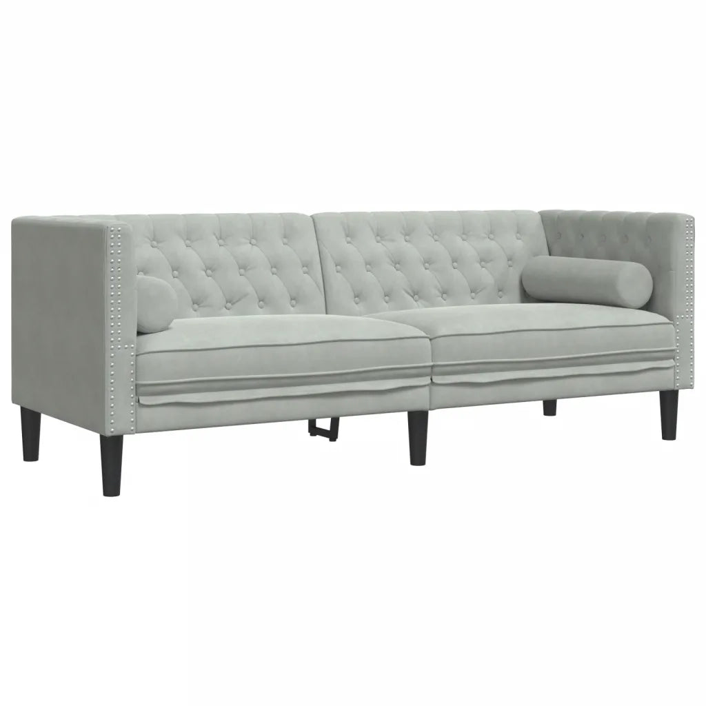 Set Divani Chesterfield 2pz con Cuscini Grigio Chiaro Velluto 3209291