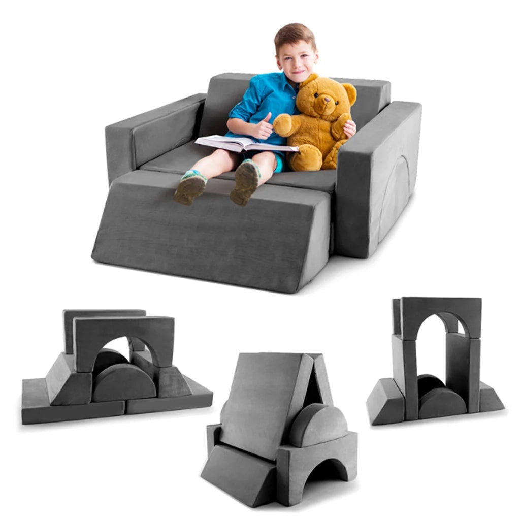Divano componibile per bambini 105,5 x 101 x 48 cm comfort ottimale e molteplici combinazioni moderne in pelle scamosciata grigia 20_0011015
