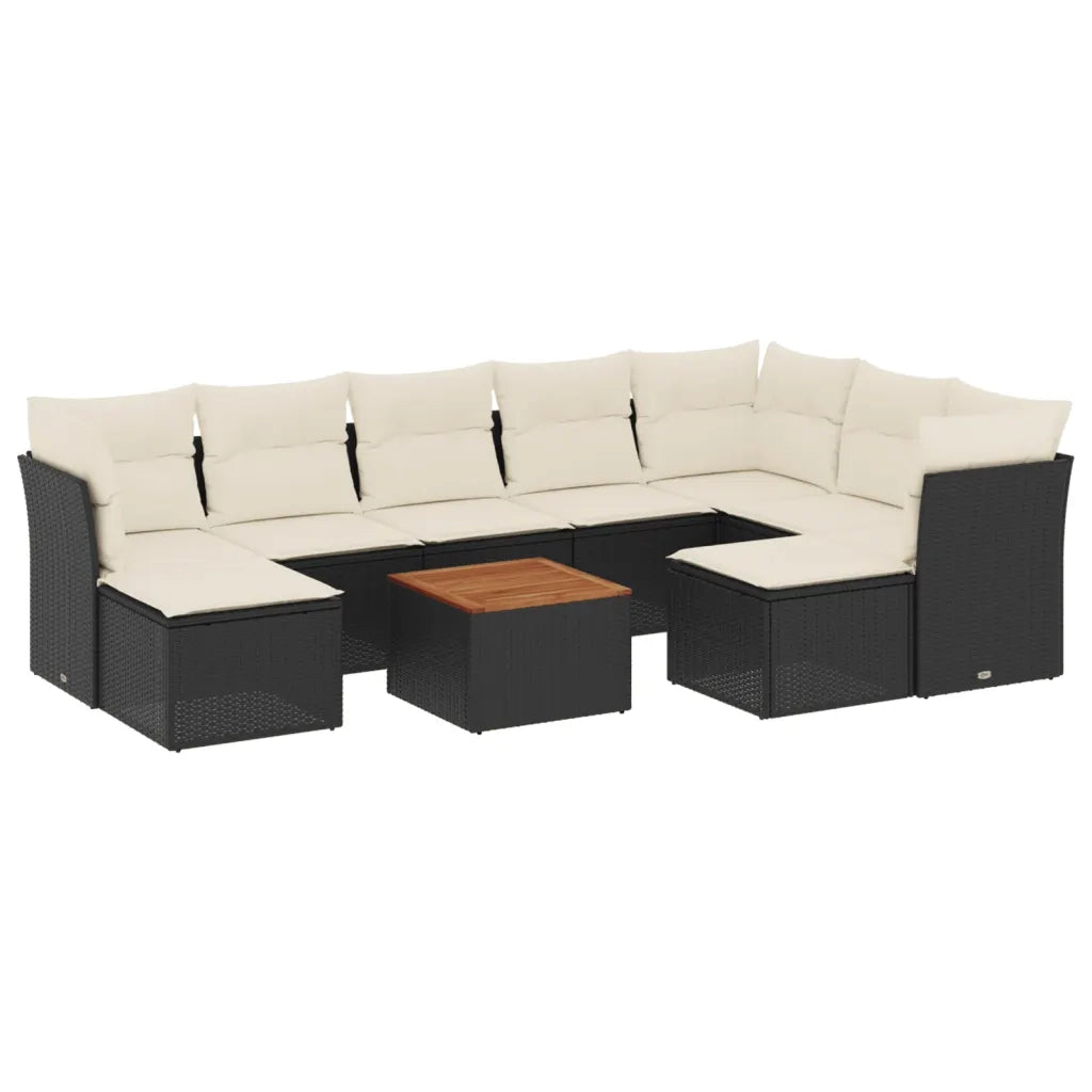 Set Divani da Giardino 10pz con Cuscini in Polyrattan Nero 3223963