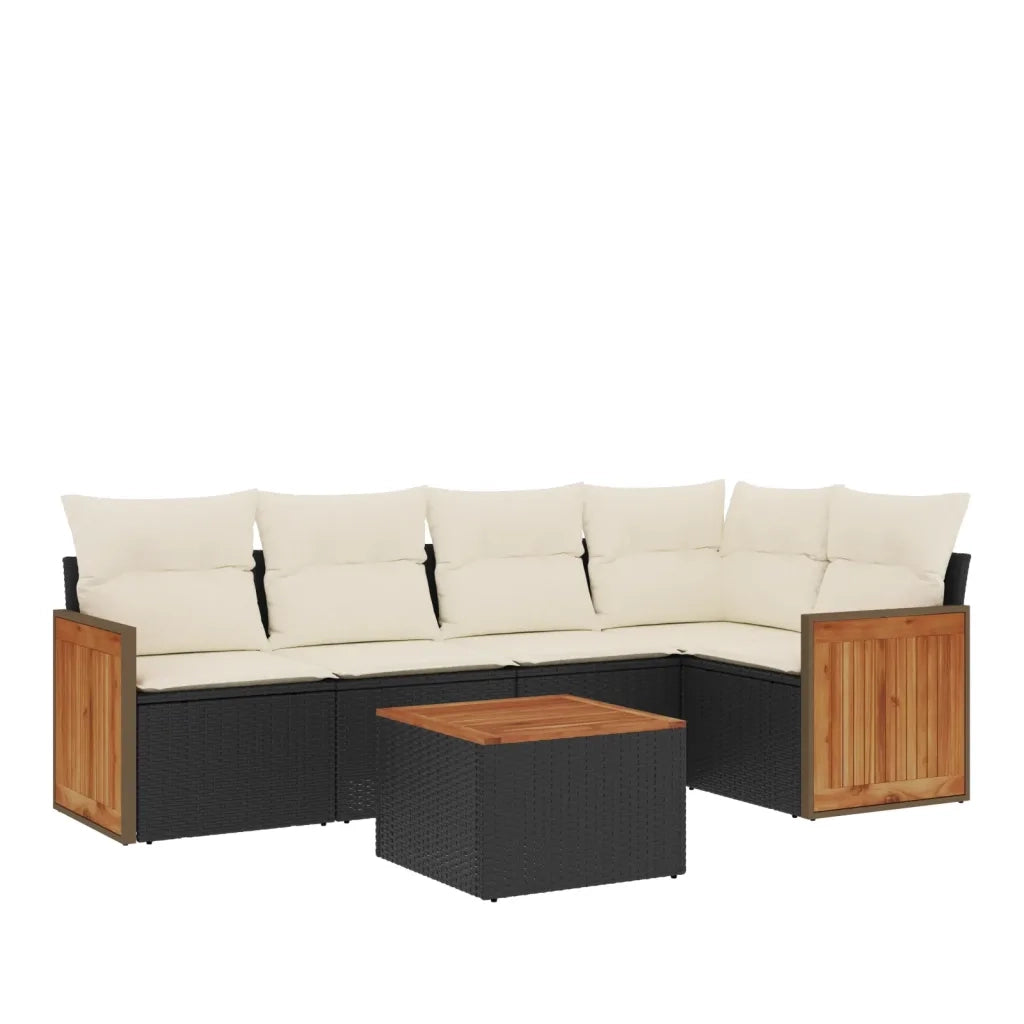Set Divano da Giardino 6 pz con Cuscini Nero in Polyrattan 3260033