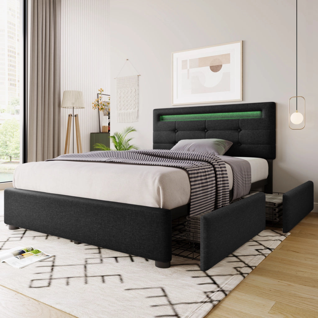 letto in lino nero 90 x 200 cm