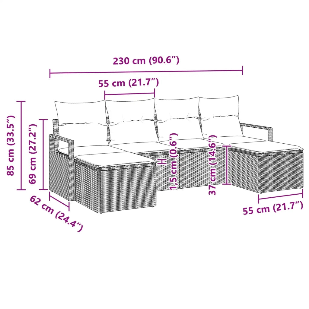 Set di divani 6 pcs Marrone polyrattan 3346494