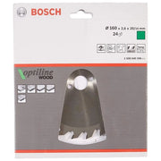 Bosch 2608640596 Optiline Wood Lama per Sega Circolare 160 mm 24 Denti Acciaio Temprato con Denti in Metallo Duro colore Nero