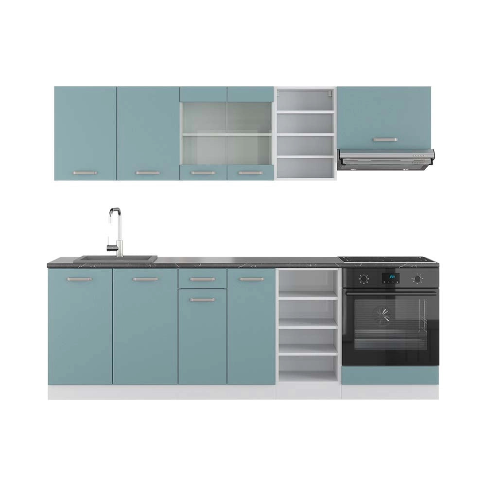 Cucina componibile R-Line Grigio-blu/Bianco 240 cm, PL Antracite Vicco