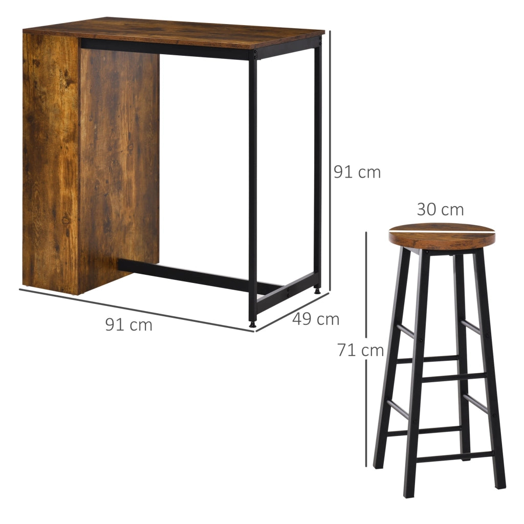 Bancone Bar con Sgabelli Alti Stile Industriale Marrone