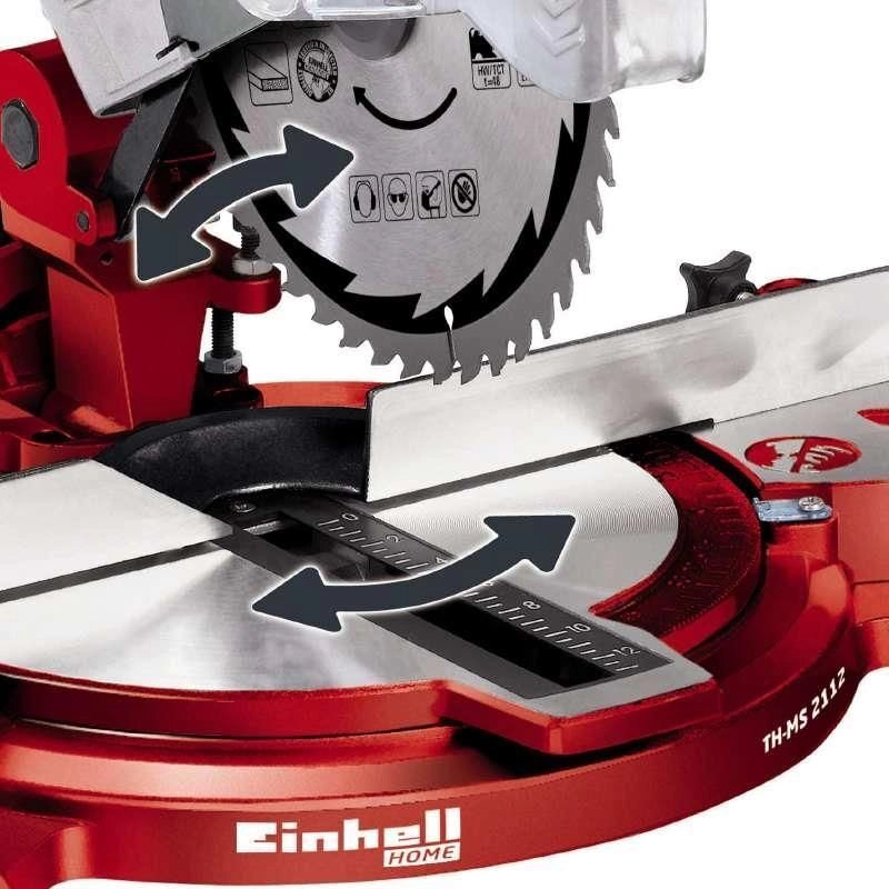 Einhell TC-MS 2112 Troncatrice per Legno 1600 W 5000 rpm Lama HM 210 mm Piano in Alluminio Taglio Obliquo 45°