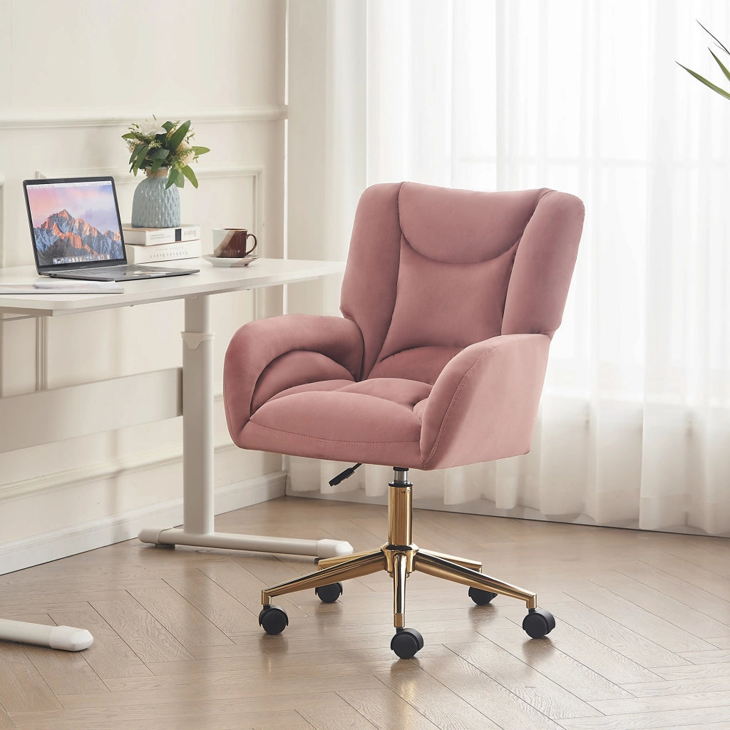 Sedia da ufficio girevole - con altezza regolabile e ruote - in velluto - rosa