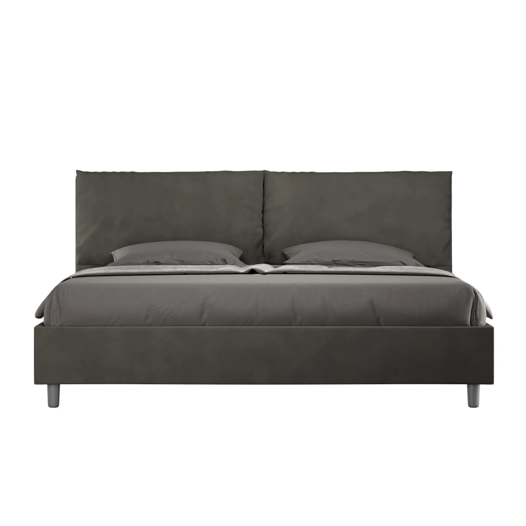 BS COM Letto matrimoniale king size contenitore imbottito 200x210 microfibra grigio