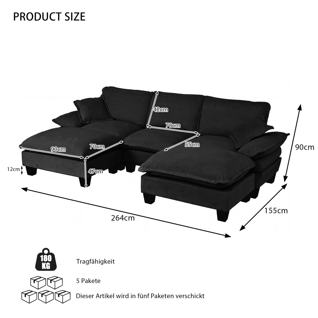 Divano Angolare Modulare U con Ottomane ¨C MINIMAL ¨C Chenille Nero