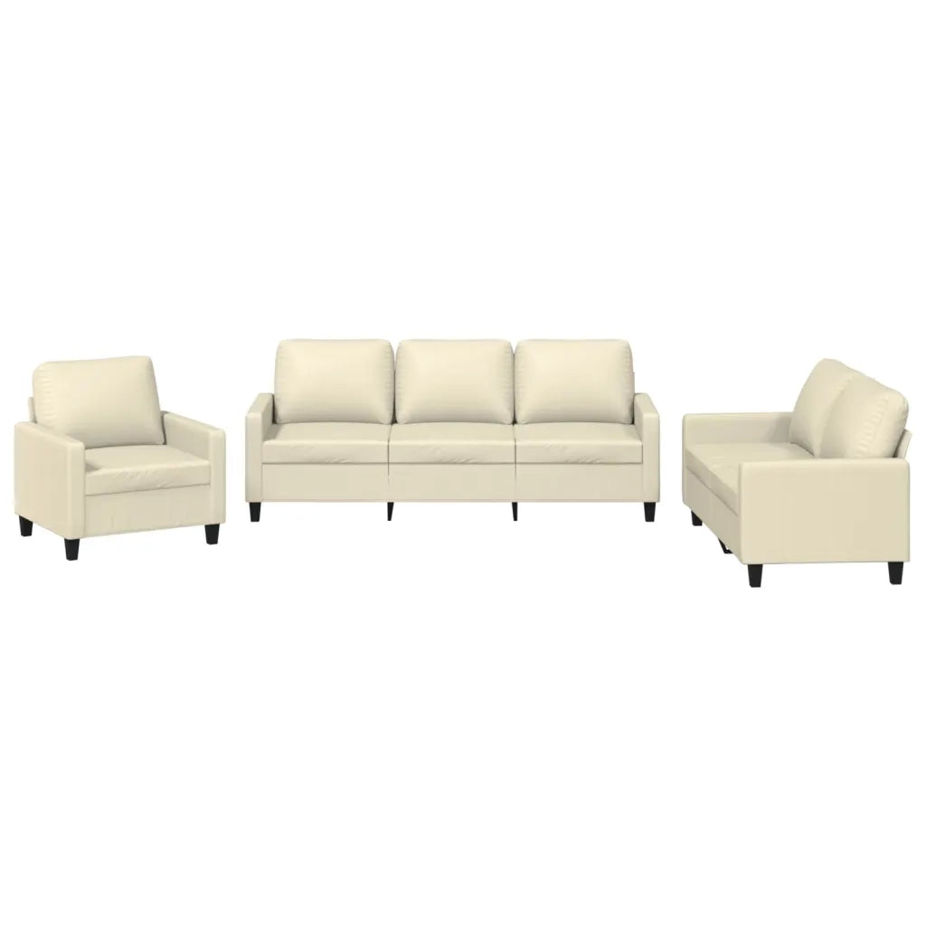 Set di Divani 3 pz con Cuscini crema in Similpelle