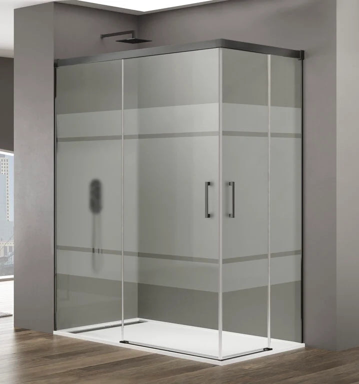 Box doccia angolare BASIC apertura al vertice 120x90 cm (115-120/85-90) titanio vetro satinato