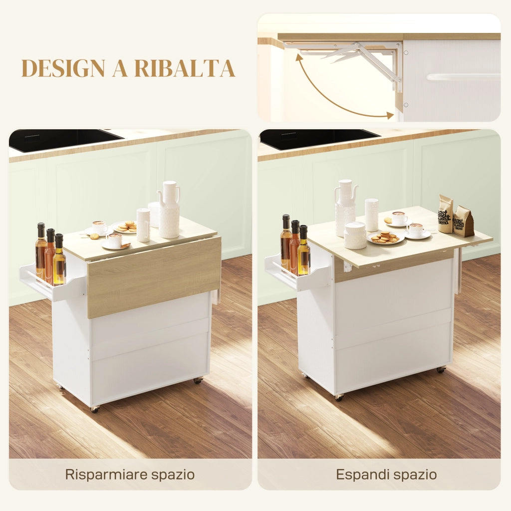 Tavolo da Cucina con Cassetto, Armadietto e Portasciugamani ¨C Zephmum ¨C Bianco e Rovere 106x42x87 cm