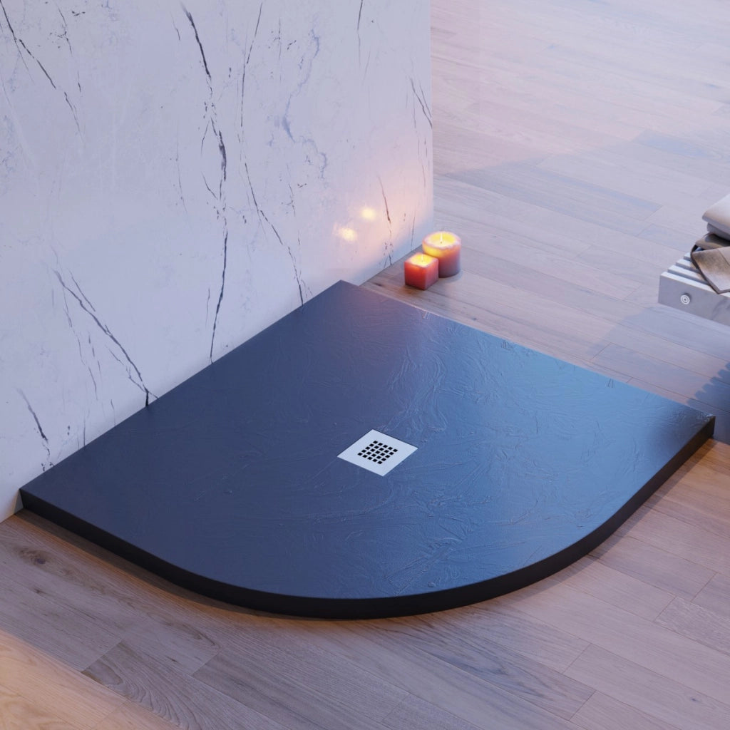 Piatto doccia semicircolare grigio scuro effetto pietra cemento, misura 80x80