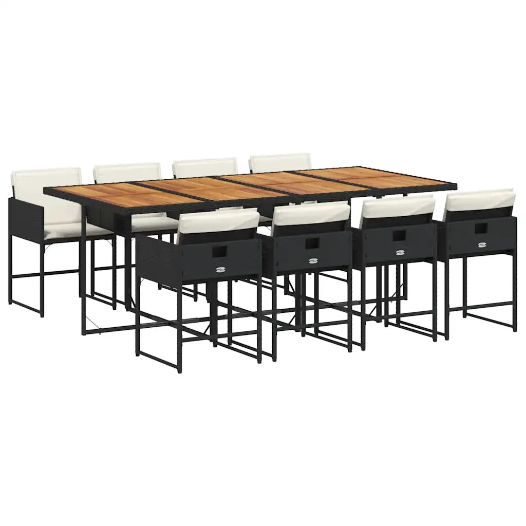 Set da Pranzo da Giardino 9 pz con Cuscini Nero in Polyrattan 3211287