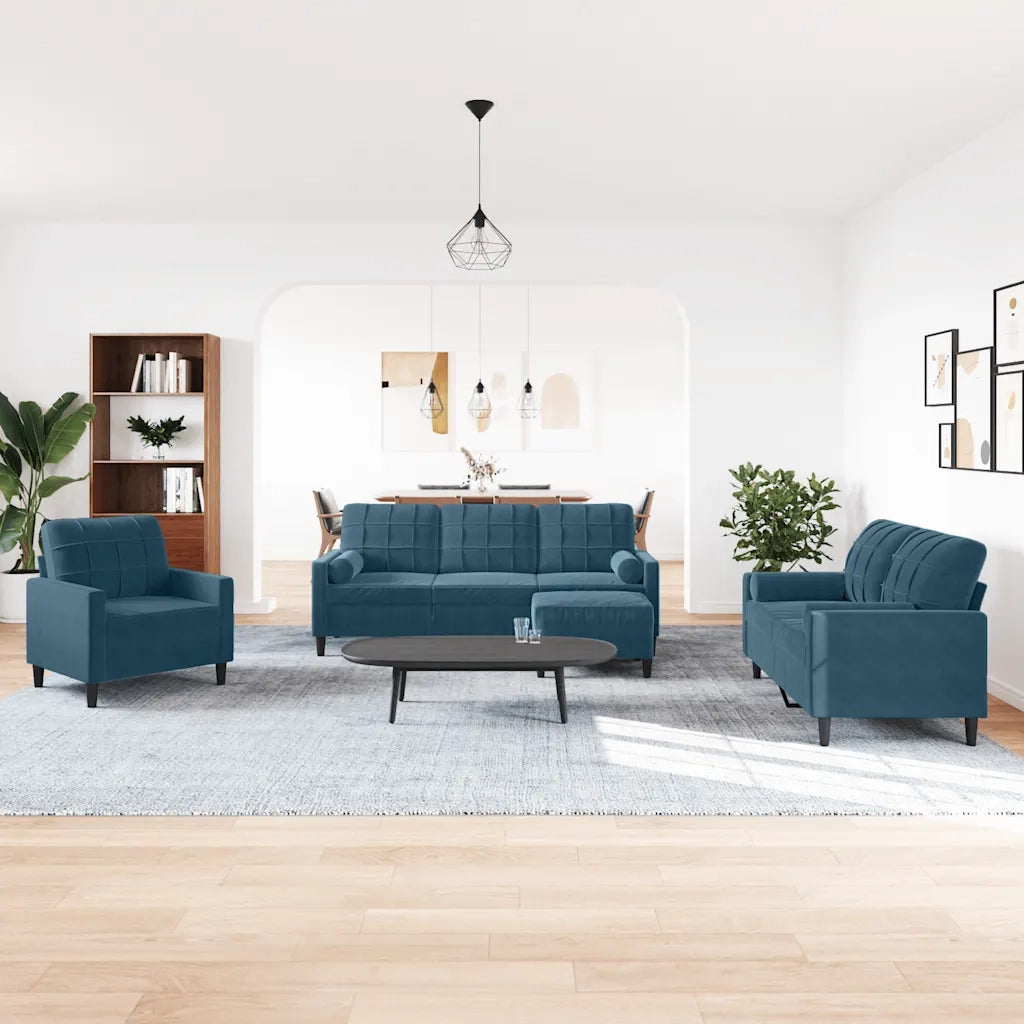 Set di Divani 4 pz con Cuscini e Rinforzi Blu in Velluto 3278390