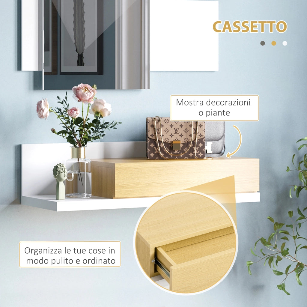 Set di Mobili da Ingresso con Specchio e Cassetto, Arredamento Moderno in Legno con Specchiera 40x70cm, Fissaggio a Muro