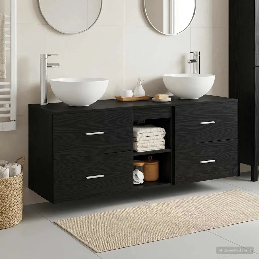 Set di Armadi da Bagno 3 pz Rovere Nero 49,5 x 35 x 63 cm 3405788